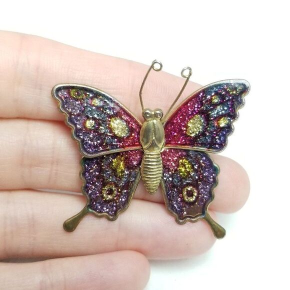 Vintage Purple Sparkly Butterfly Brooch, Insect Lapel Pin, Colorful, Estate - Picture 6 of 6